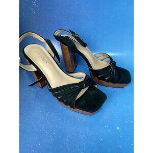 Olivia Miller Women's Black Open Toe High Heels Chunky Block Party Heels 7US